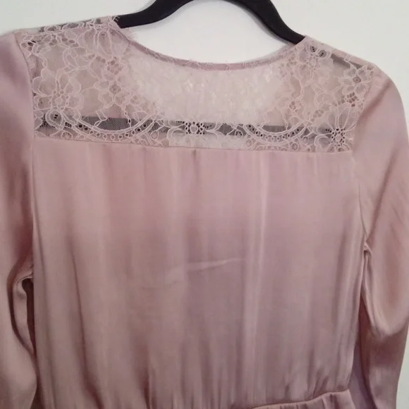H&M Gold Label Women's Pink Silk Feel Peplum Blouse Lace Details Size 4 - Picture 6 of 8